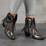 Corashoes Women Stylish Tassel Zipper Chunky Heel Boots