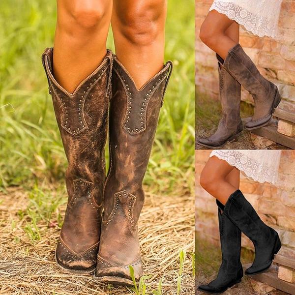 Corashoes Women Stylish Comfortable Closed Toe Cowgirl Mid Calf Boots