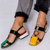 Corashoes Square Toe Mix Color Pu Low Heeled Sandals