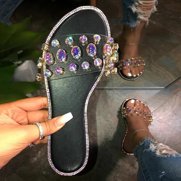 Corashoes Candy Color Rhinestone Flat Slippers