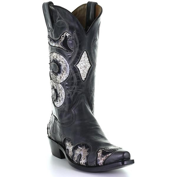Corashoes Snake Print Leather Cowboy Boots
