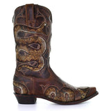 Corashoes Snake Print Leather Cowboy Boots