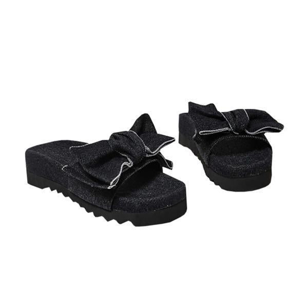 Corashoes Women's Denim Bow Slide Sandals Flat Sandals