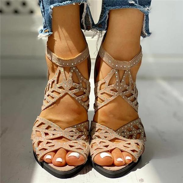 Corashoes Women Elegant Hollow Out Peep Toe Heel Sandals