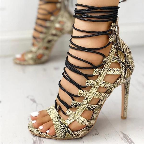 Corashoes Open Toed Lace-Up Thin Heeled Sandals
