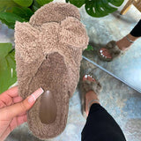Corashoes Women Bowknot Faux Fur Casual Slip On Slippers
