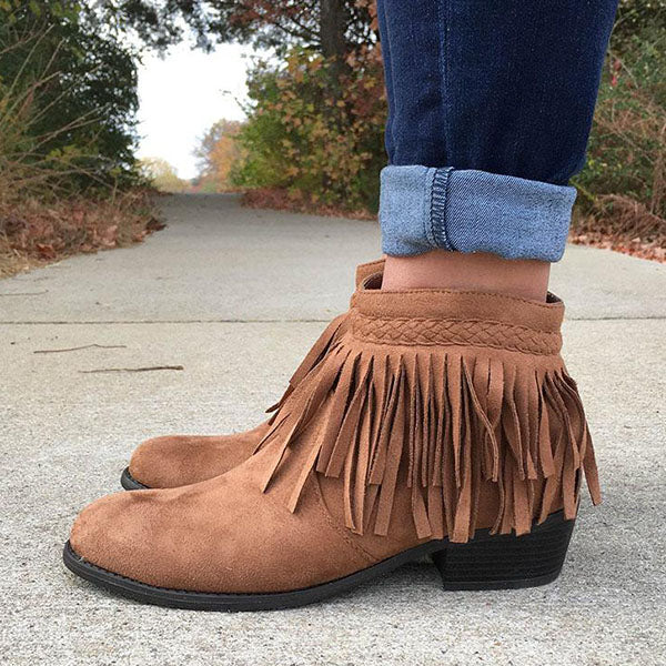 Corashoes Suede Leather Fringe Booties