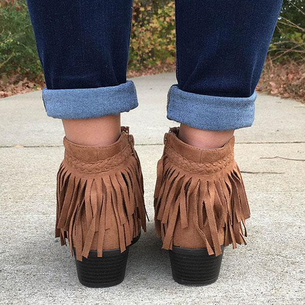 Corashoes Suede Leather Fringe Booties
