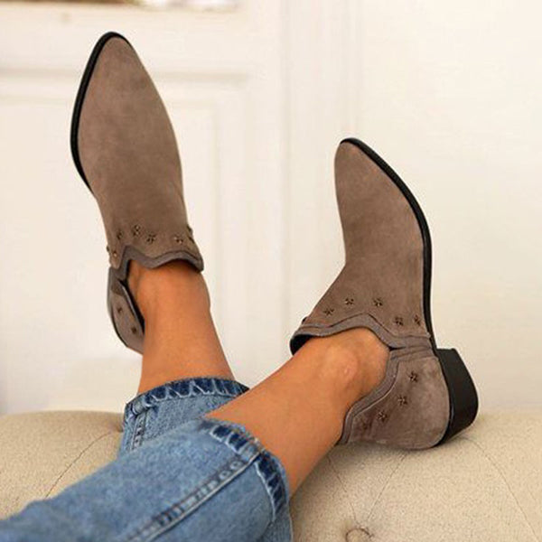 Corashoes Stylish Plain Chunky Heel Pointed Toe Vintage Boots