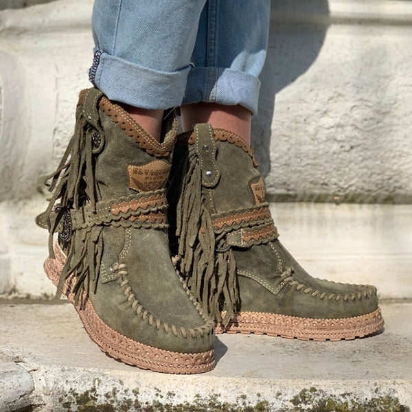 Corashoes  Vintage Tassel Stone-Washed Boots