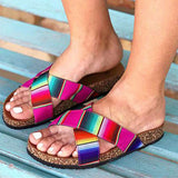 Corashoes Women Fashion Leopard Rainbow Hit Color Slip On Open Toe Platform Slippers