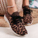 Corashoes Leopard Print Comfortable Lightweight Lace Up Textile Sneakers