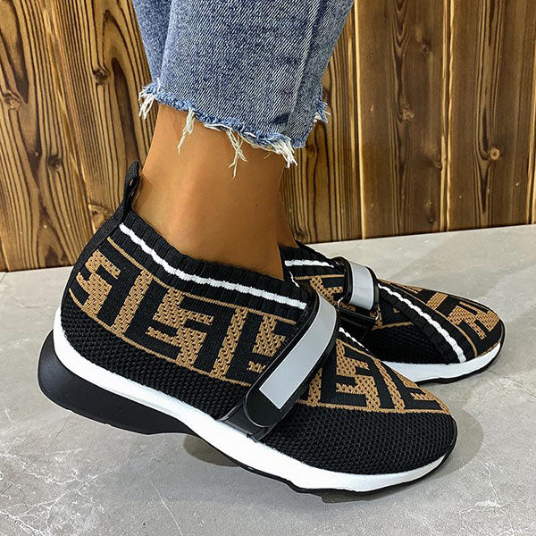 Corashoes Women's Fashion Flat-Bottom Flying Woven Velcro Mesh Casual Sneakers