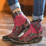 Corashoes Red Pattern Zipper Boots