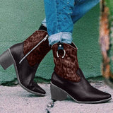 Corashoes Women'S Leopard Leather Round Toe Denim Boots