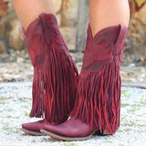 Corashoes Pointed Tassel Handmade Thick High Heel Boots