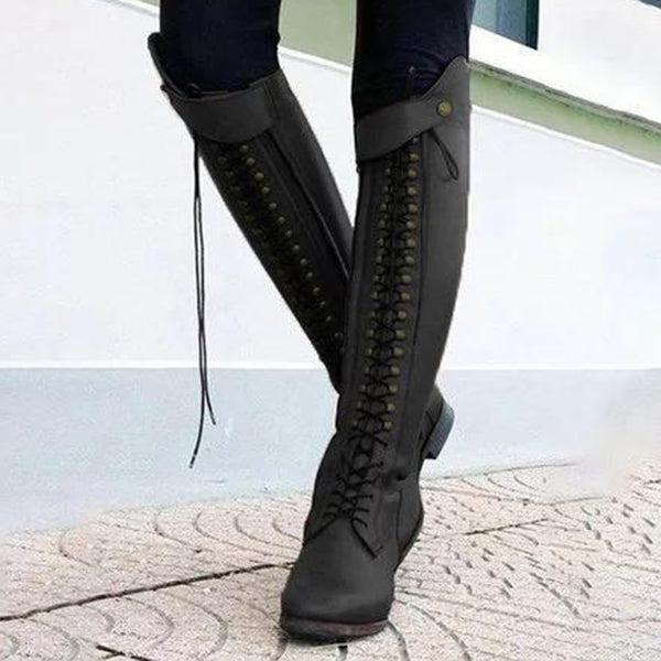 Corashoes Women Plus Size Lace Up Horse Riding Boots