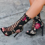 Corashoes Floral Lace-Up Peep Toe Boots
