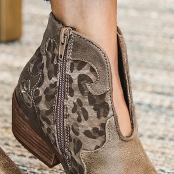 FANOYISI Leopard Side Zipper Ankle Boots