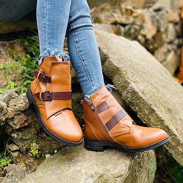 Corashoes Cone Heels Buckle Strap Ankle Boots