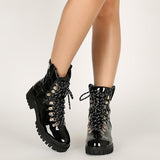 Corashoes Patent Lace-up Lug Sole Boots