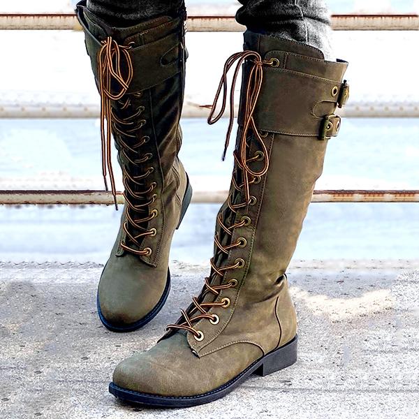 Corashoes Buckled Lace-up Combat Knee High Boots