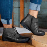 Corashoes Casual Leather Flat Side Zipper Boots
