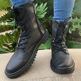 Corashoes Black Lace-up Leather Martin Boots