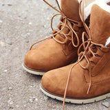 Corashoes Suede Lace-up Fur Flats Boots