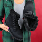 Corashoes Suede Fur Flat Lace-up Boots