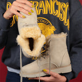 Corashoes Suede Fur Flat Lace-up Boots