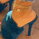 Corashoes Suede Fashion Fur High Heel Sandals