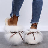 Corashoes Fashion Bow Long Wool Warm Cotton Slippers