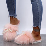 Corashoes Fashion Bow Long Wool Warm Cotton Slippers