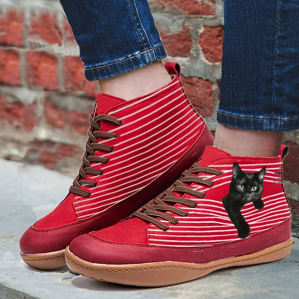 Corashoes Cat Pattern Daily Spring Leather Boots