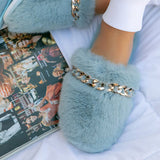 Corashoes Gold-tone Hardware Chain Fur Slippers