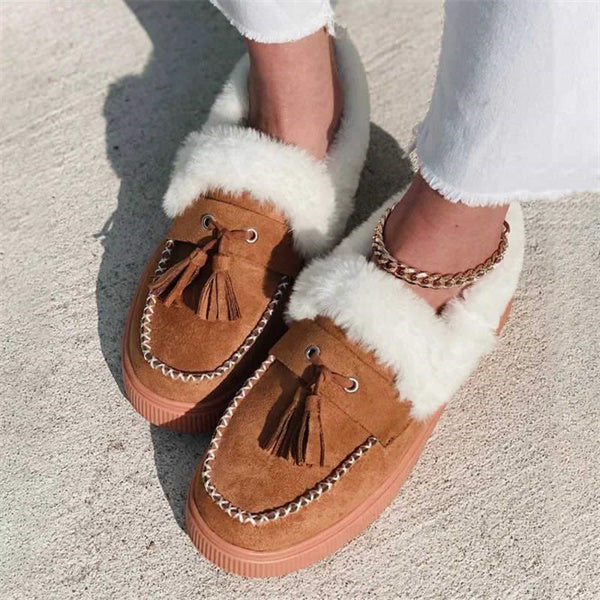 Corashoes Women Slip On Inner Fur Platform Casual Warm Loafers