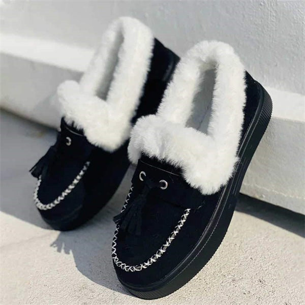 Corashoes Women Slip On Inner Fur Platform Casual Warm Loafers