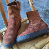 Corashoes Women Simple Artificial Suede Knit Split Joint Platform Wedge Heel Slip On Boots