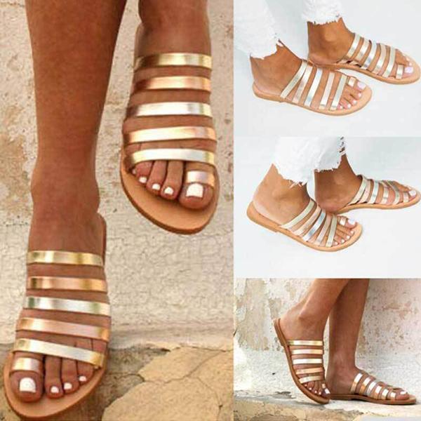 Corashoes Women Flat Sandals Summer Gladiator Slippers