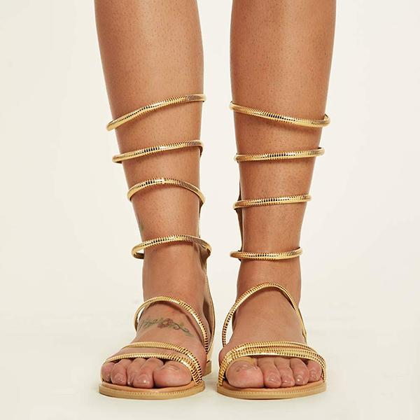 Corashoes Golden Strappy Wrap Up Zipper Gladiator Sandals