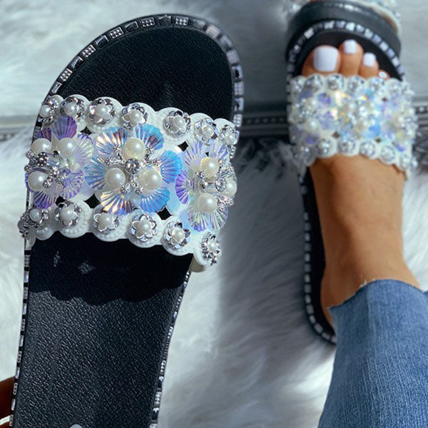 Corashoes Fashion Woven Sequin Flat Slippers
