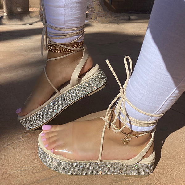 Corashoes Bright Diamond Strapping Platform Sandals