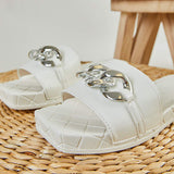 Corashoes Classic Silver Button Flat Slippers