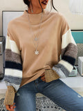 Corashoes Color Block Thick Knit Crew Neck Casual Sweater