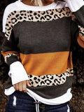 Corashoes Round Neckline Leopard Casual Loose Regular Shift Sweater