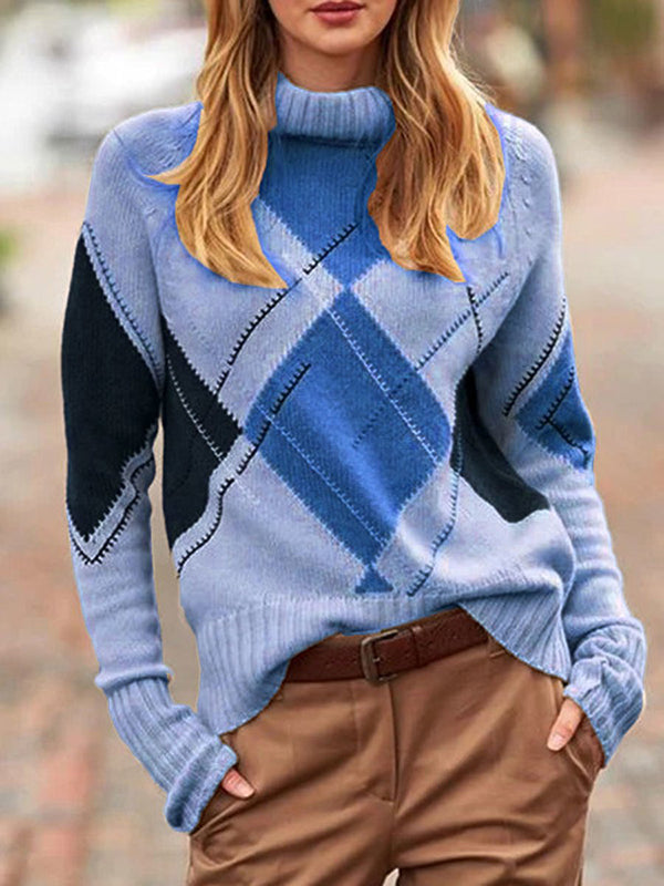 Corashoes Beige Cotton Blend Geometric Long Sleeve Sweaters