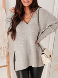 Corashoes Textured Chunky Knit V Neck Sweater