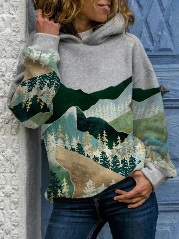 Corashoes Landscape Hoodie Long Sleeve Printed Sweater