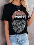Corashoes Leopard Lip Print Short Sleeve T-Shirt